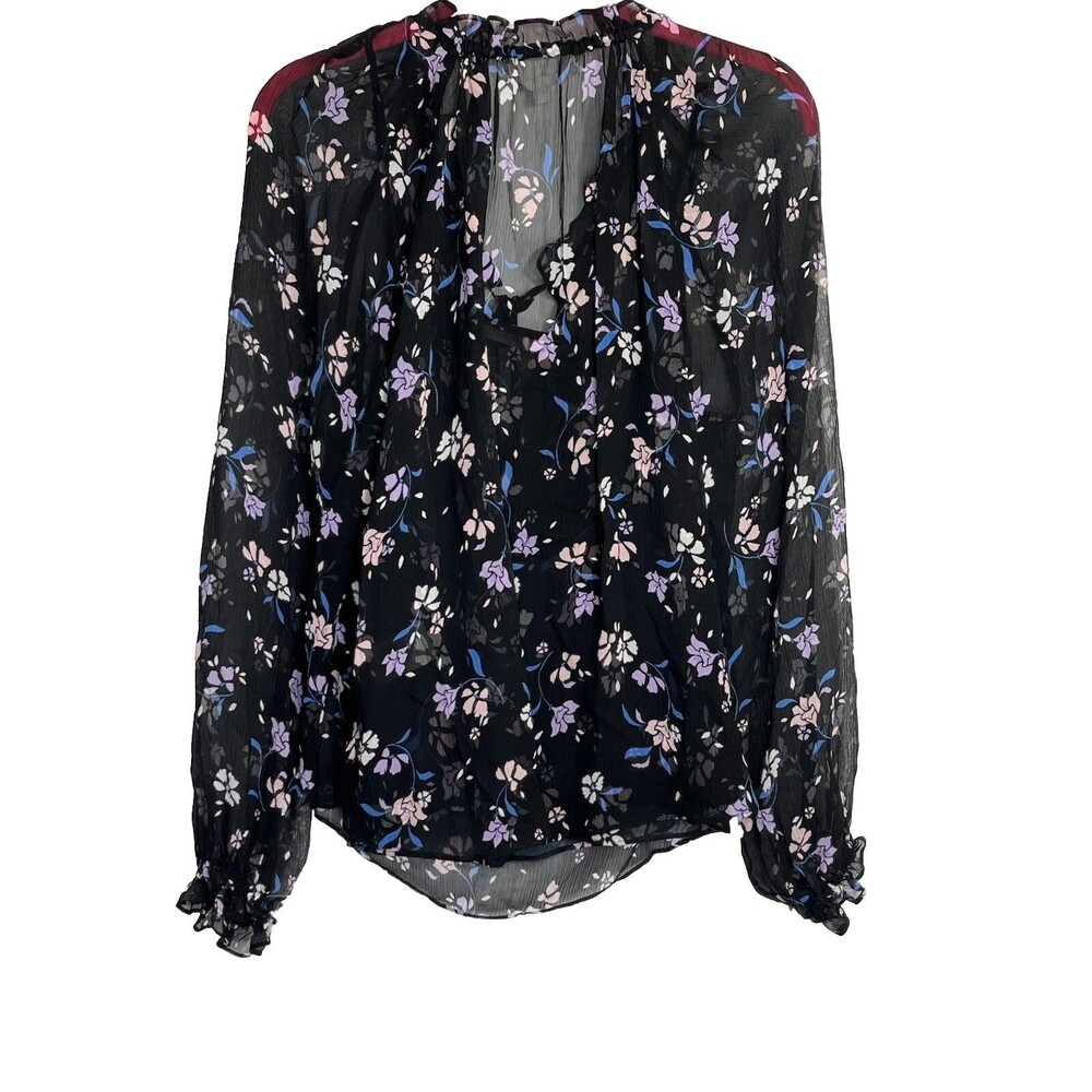 Veronica Beard Silk Floral Print Antonette Blouse Womens 4 Black Ruffle Shirt